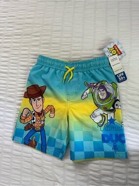 NWT Disney Pixar Toy Story Woody & Buzz Lightyear Swim Trunks UPF 50+ Boys